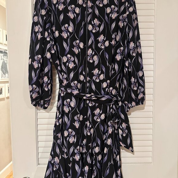White House Black Market Purple/Iris Floral Long Sleeve Dress - Size 6P - Petite - Picture 2 of 6